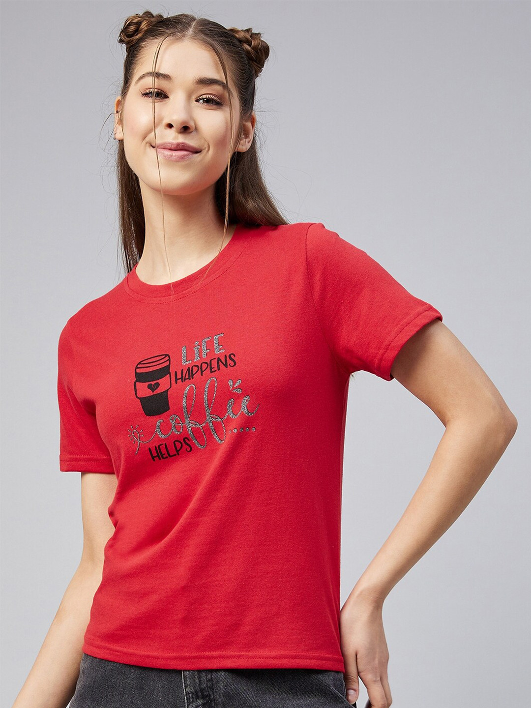 

Vvoguish Red Printed Regular Top
