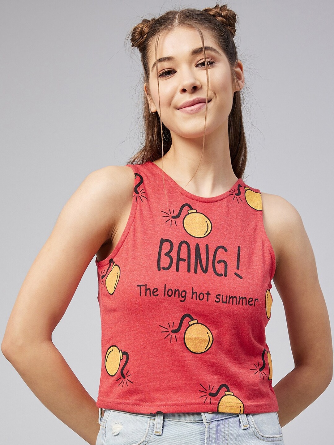 

Vvoguish Women Red Printed Tank Top