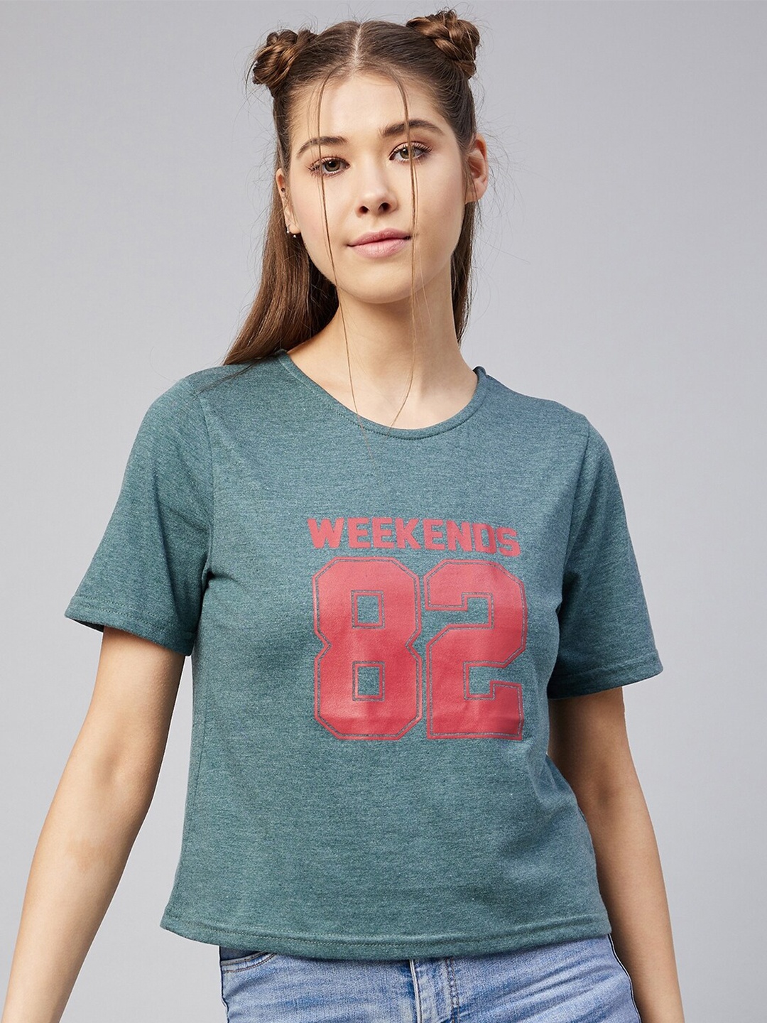 

Vvoguish Green Graphic Print Top