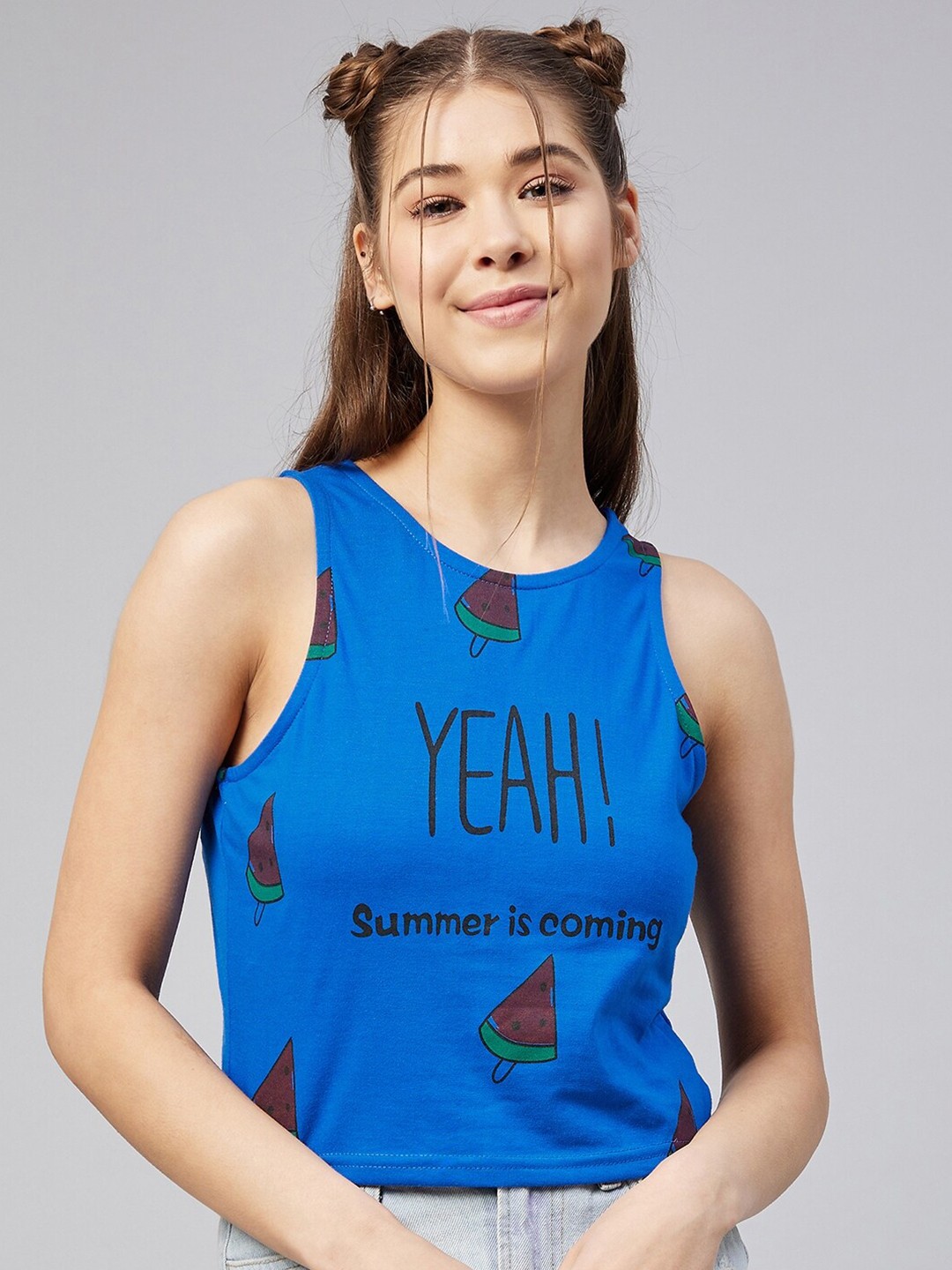 

Vvoguish Blue Watermelons Print Tank Crop Top