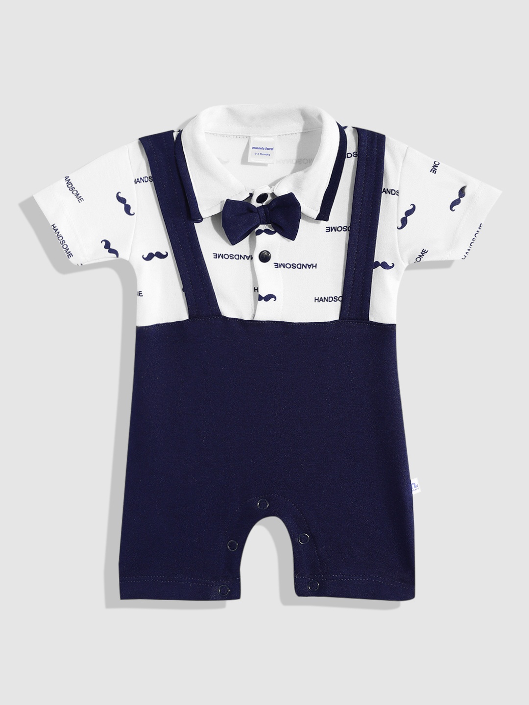 

Moms Love Infant Boys Navy Blue & White Printed Pure Cotton Rompers