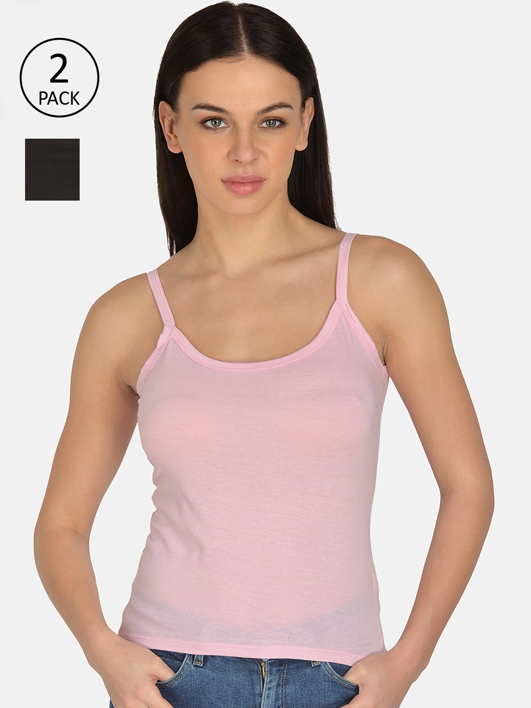 

mod & shy Women Pack Of 2 Black & Pink Solid Camisoles MS262263Cami