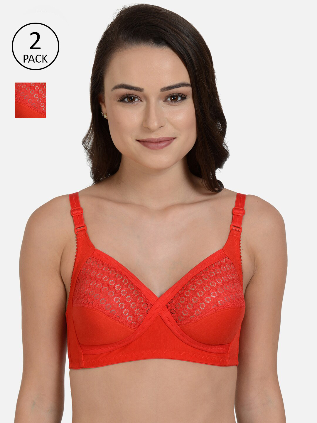 

mod & shy Orange Set of 2 Self Design Non-Padded Everyday Bra