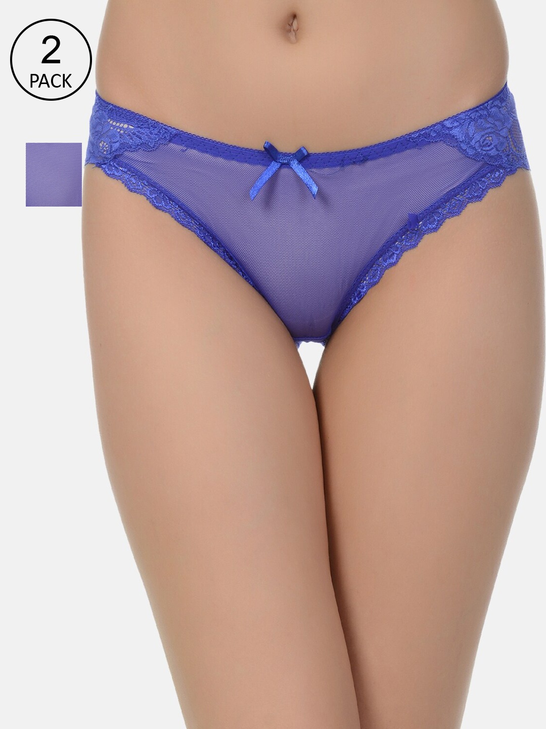 

mod & shy Blue Pack of 2 Lacy Full Coverage Anti Microbial Mid-Rise Brief - MU3333