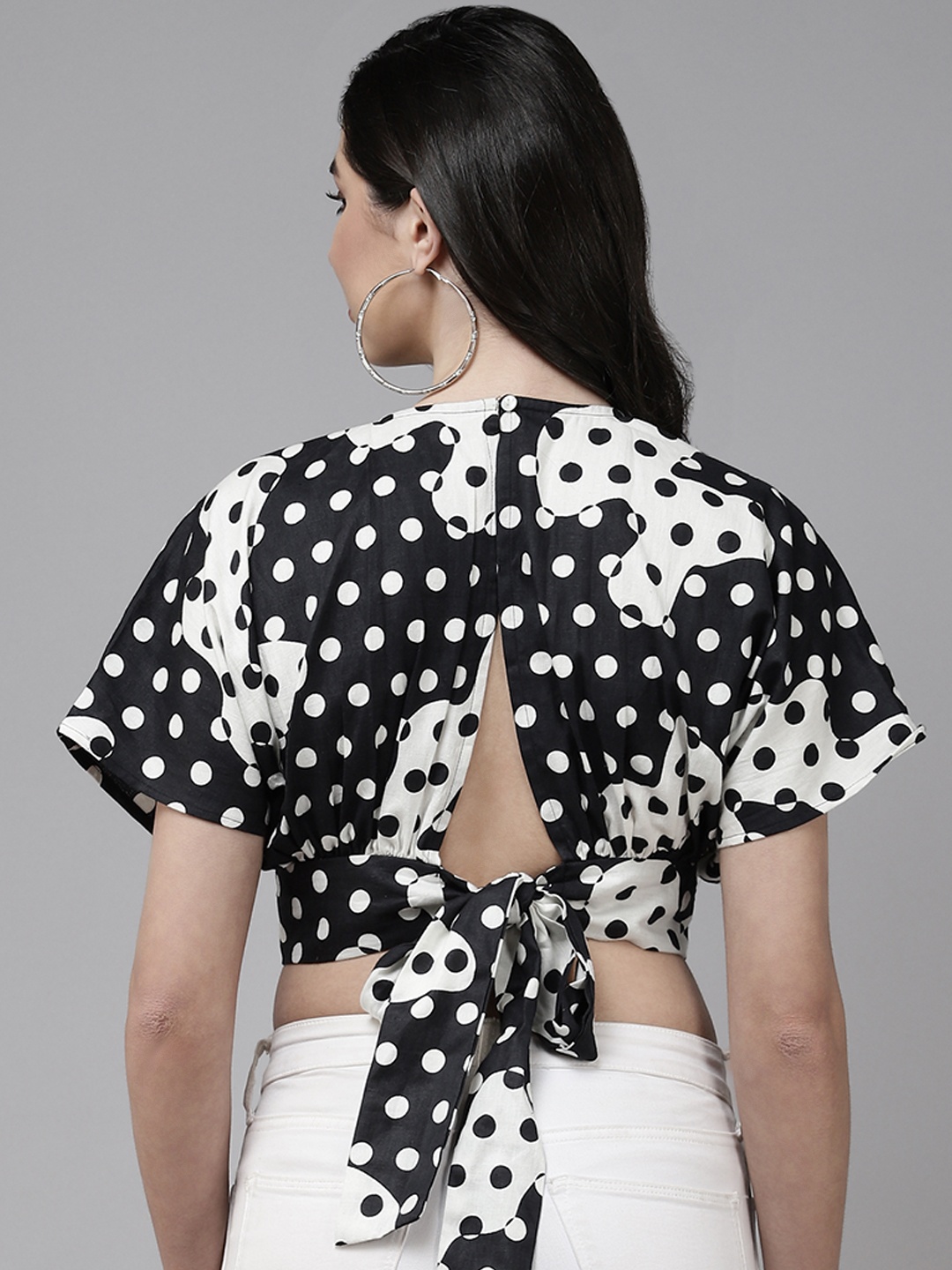 

The Dry State Black & White Polka Dot Print Crop Top