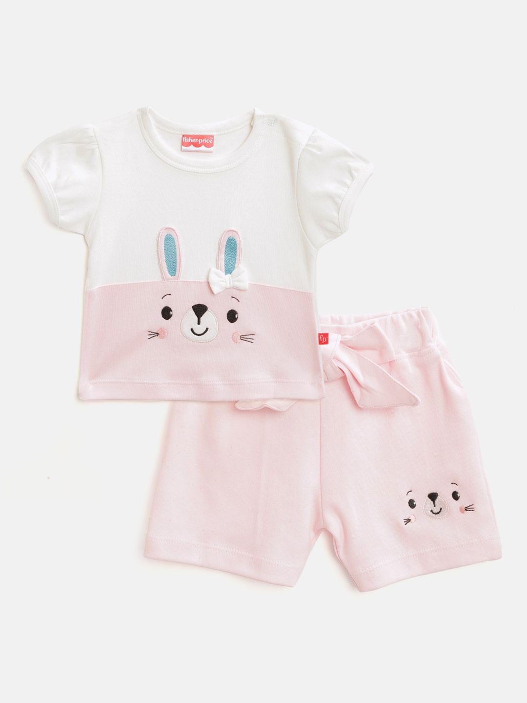 

Fisher Price X Moms Love Infant Girls White & Pink Colourblocked Cotton Clothing Set
