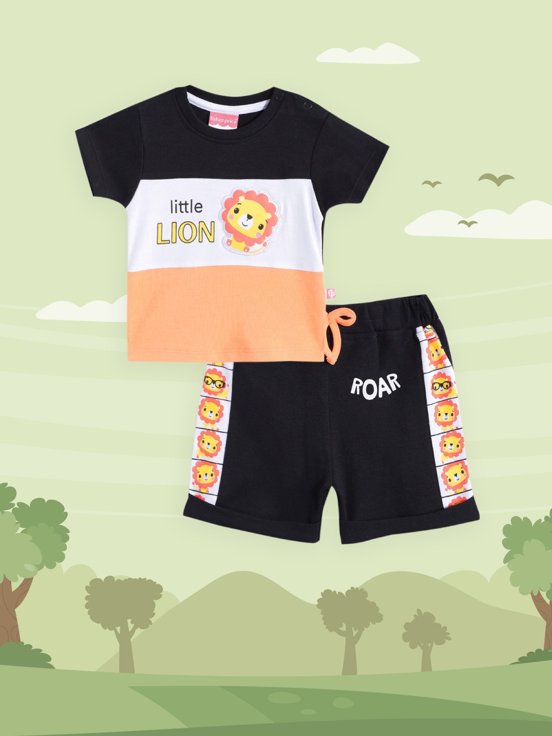 

Fisher Price X Moms Love Infant Boys Black & Coral Orange Colorblock Cotton Tshirt & Short