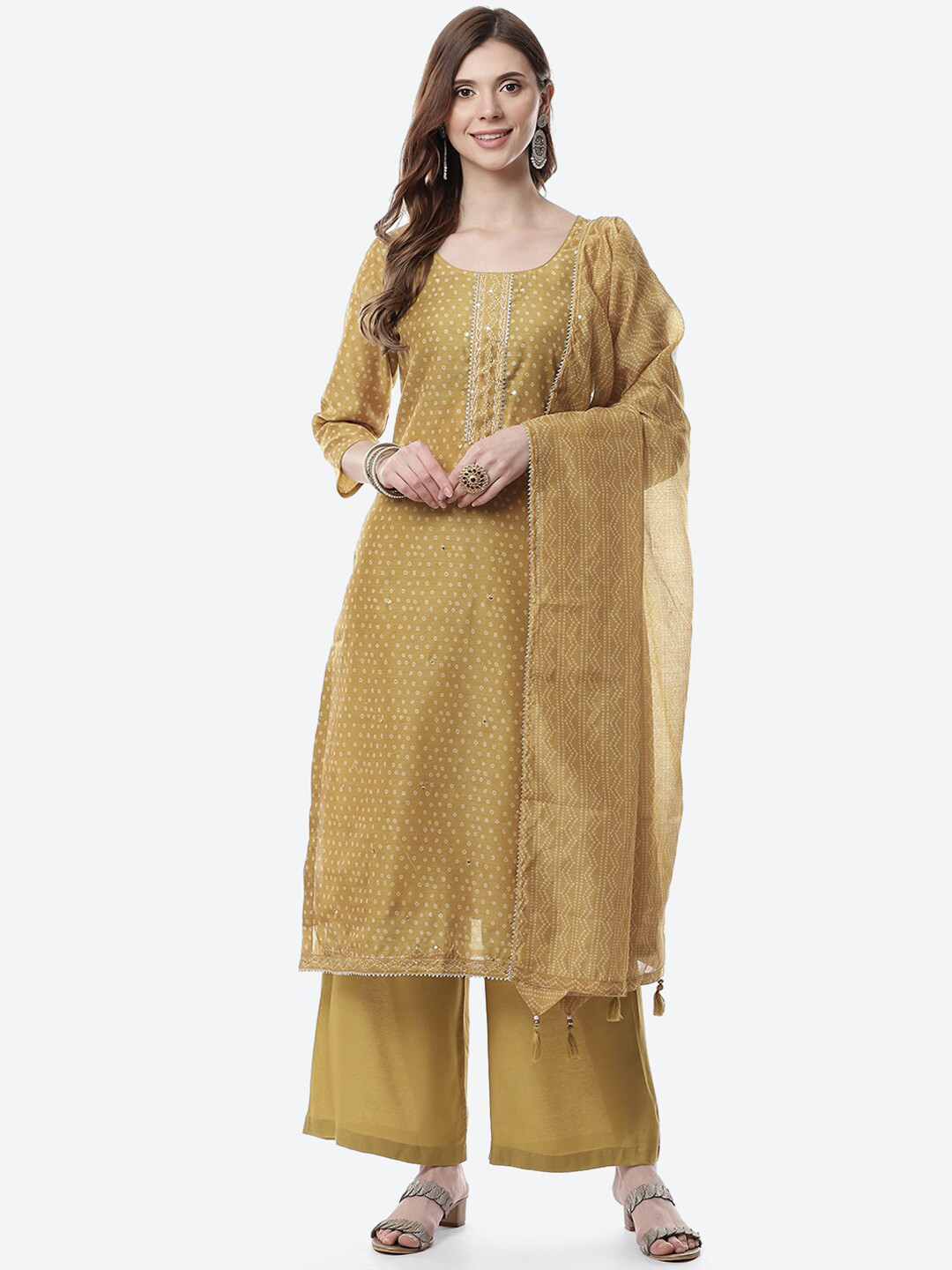 

Meena Bazaar Women Mustard Ethnic Motifs Unstitched Dress Material