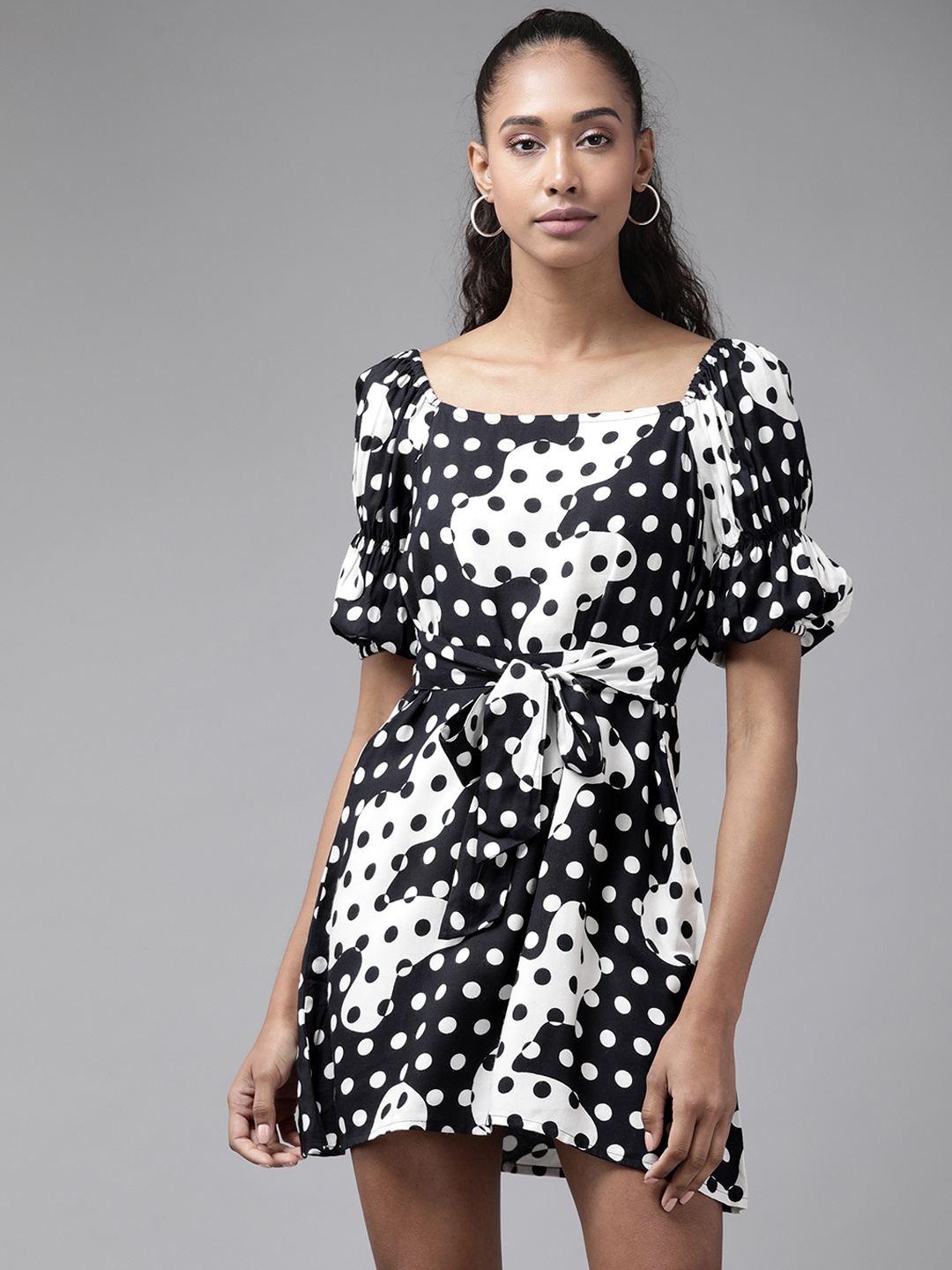 

The Dry State Black & White Printed Mini Fit & Flare Dress