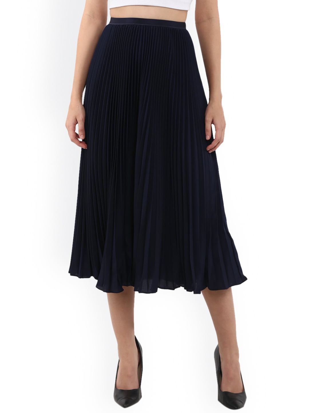 

Polo Ralph Lauren Women Navy Blue Solid Accordion Pleated Flared Skirt
