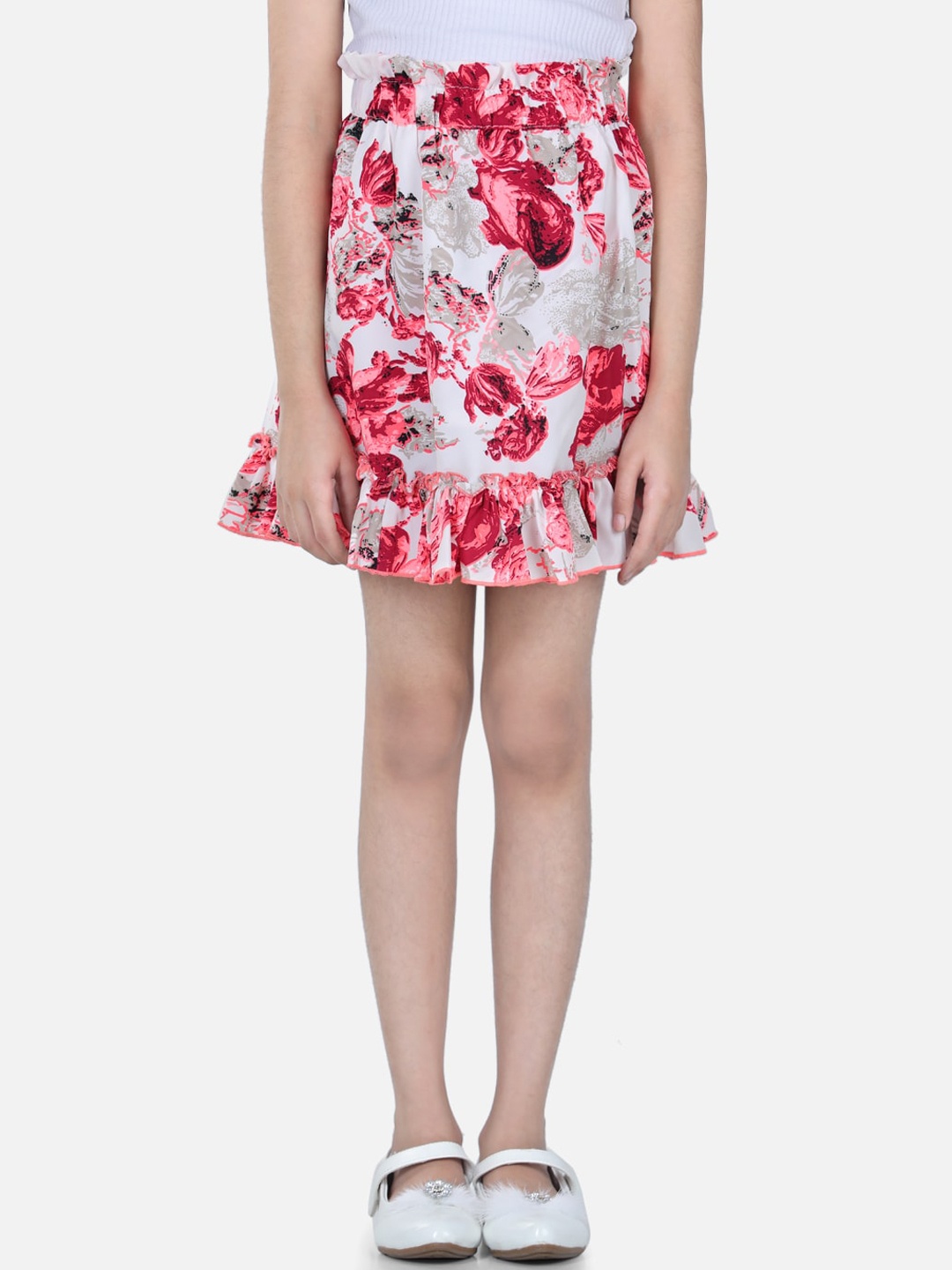 

Cutiekins Girls Cream & Red Floral Printed Knee-Length Flared Skirt