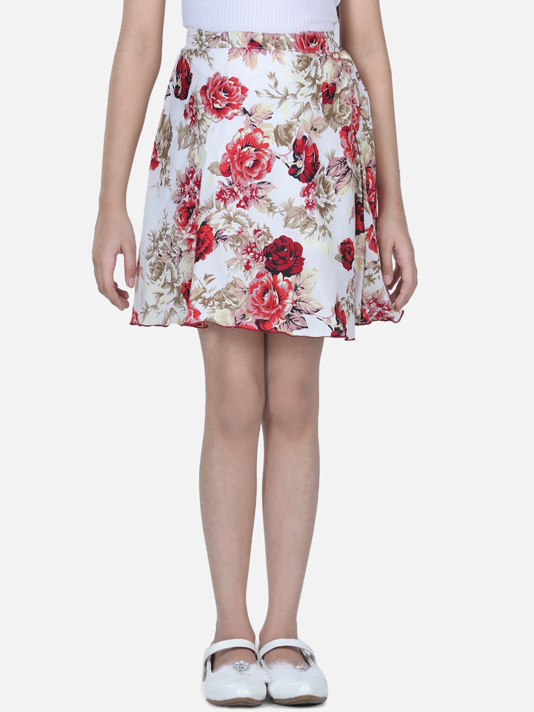 

Cutiekins Girls White & Maroon Printed Knee-Length Flared Skirt