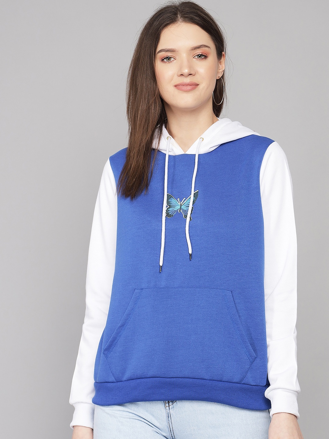 

Kotty Women Multicoloured Colourblocked Fleece Hooded Sweatshirt, Multi