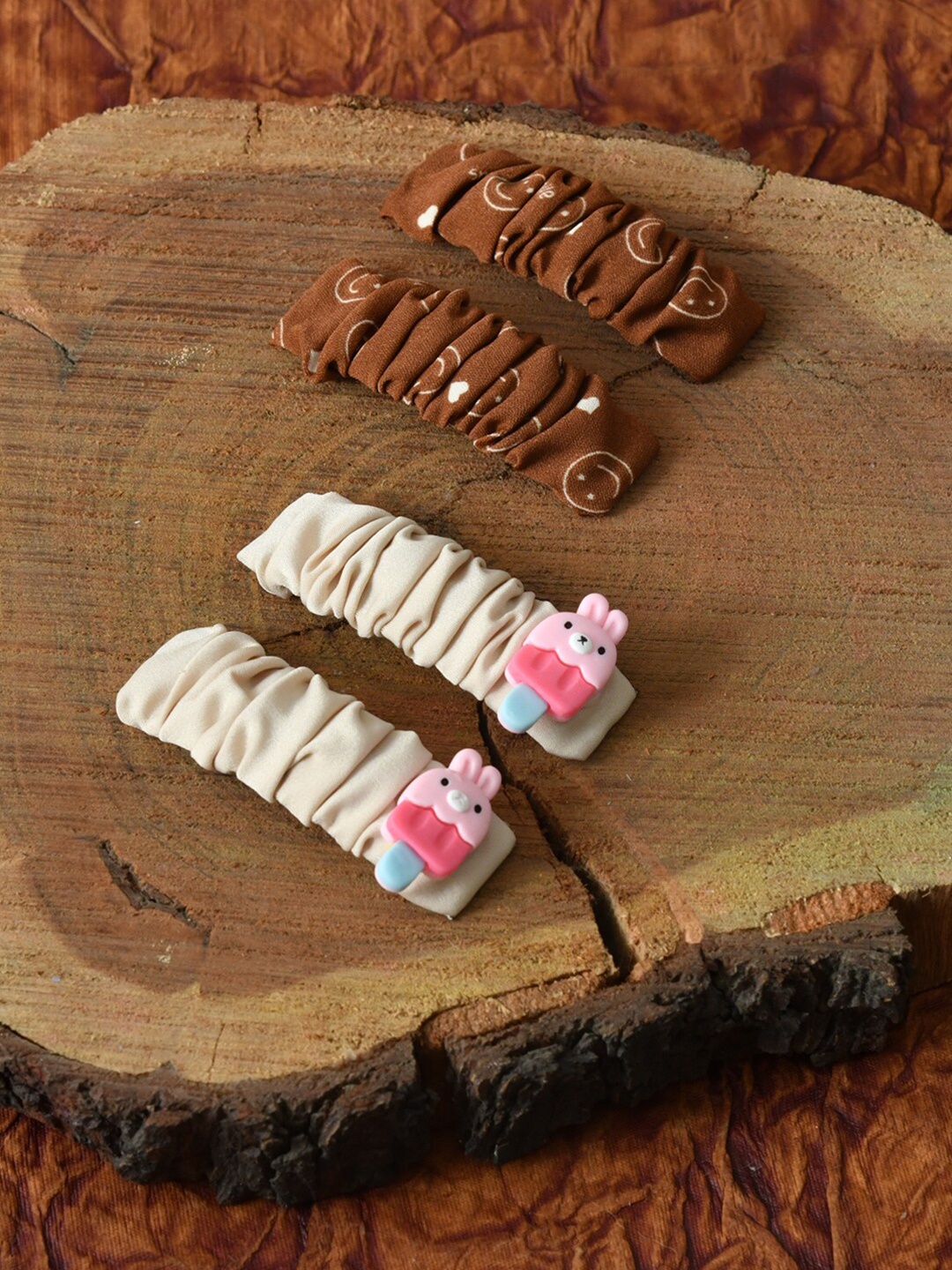 

FUNKRAFTS Girls Brown & Cream-Coloured Set of 4 Tic Tac Hair Clips