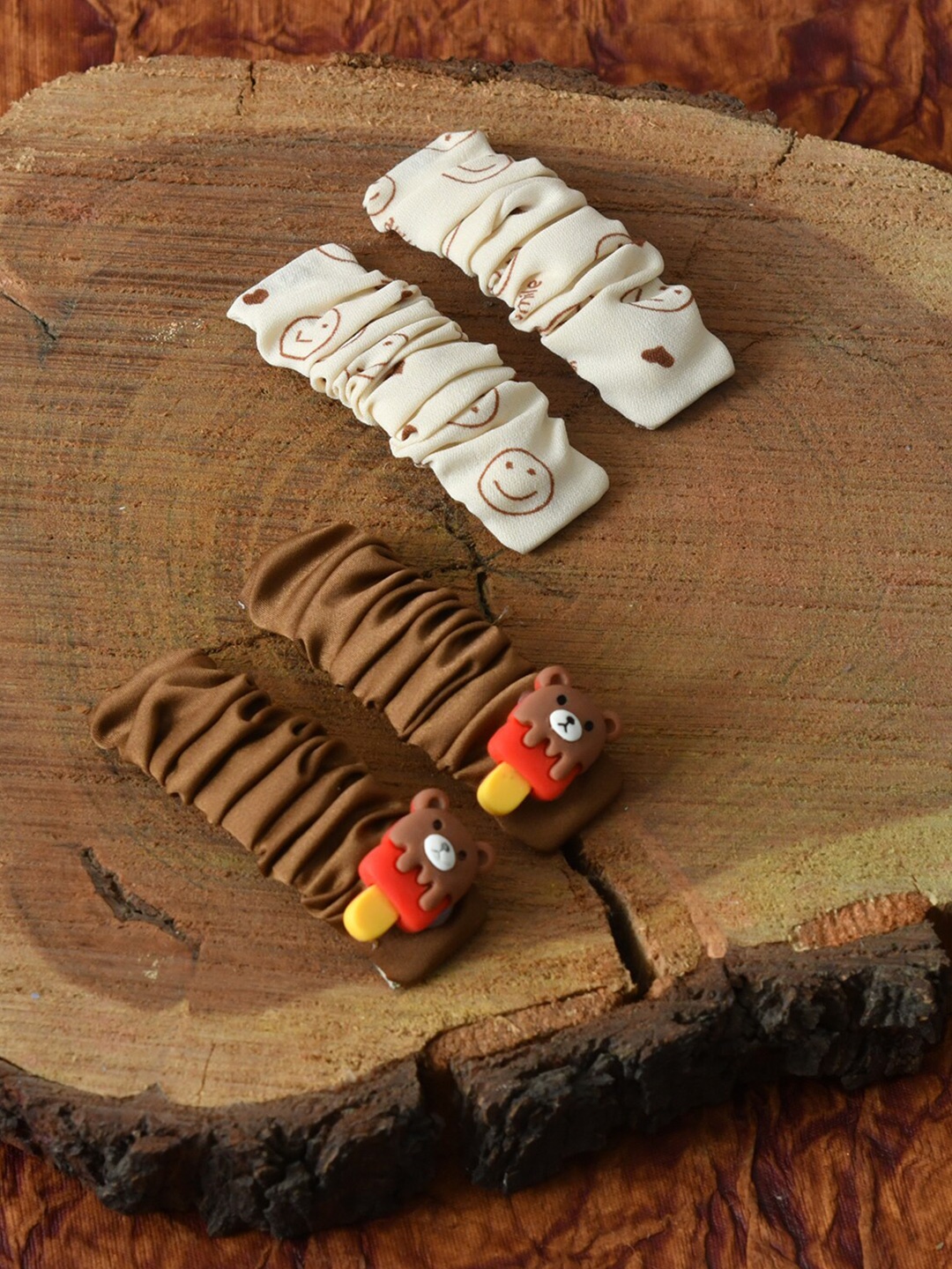 

FUNKRAFTS Girls Brown & Cream-Coloured Set of 4 Tic Tac Hair Clips