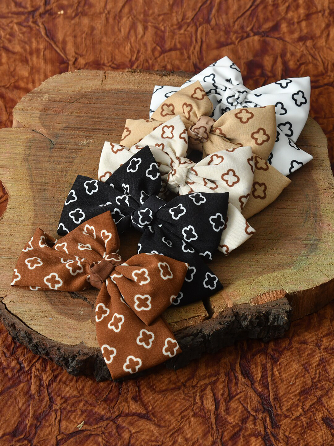 

FUNKRAFTS Girls Set of 5 Printed Bow Alligator Hair Clips, Brown