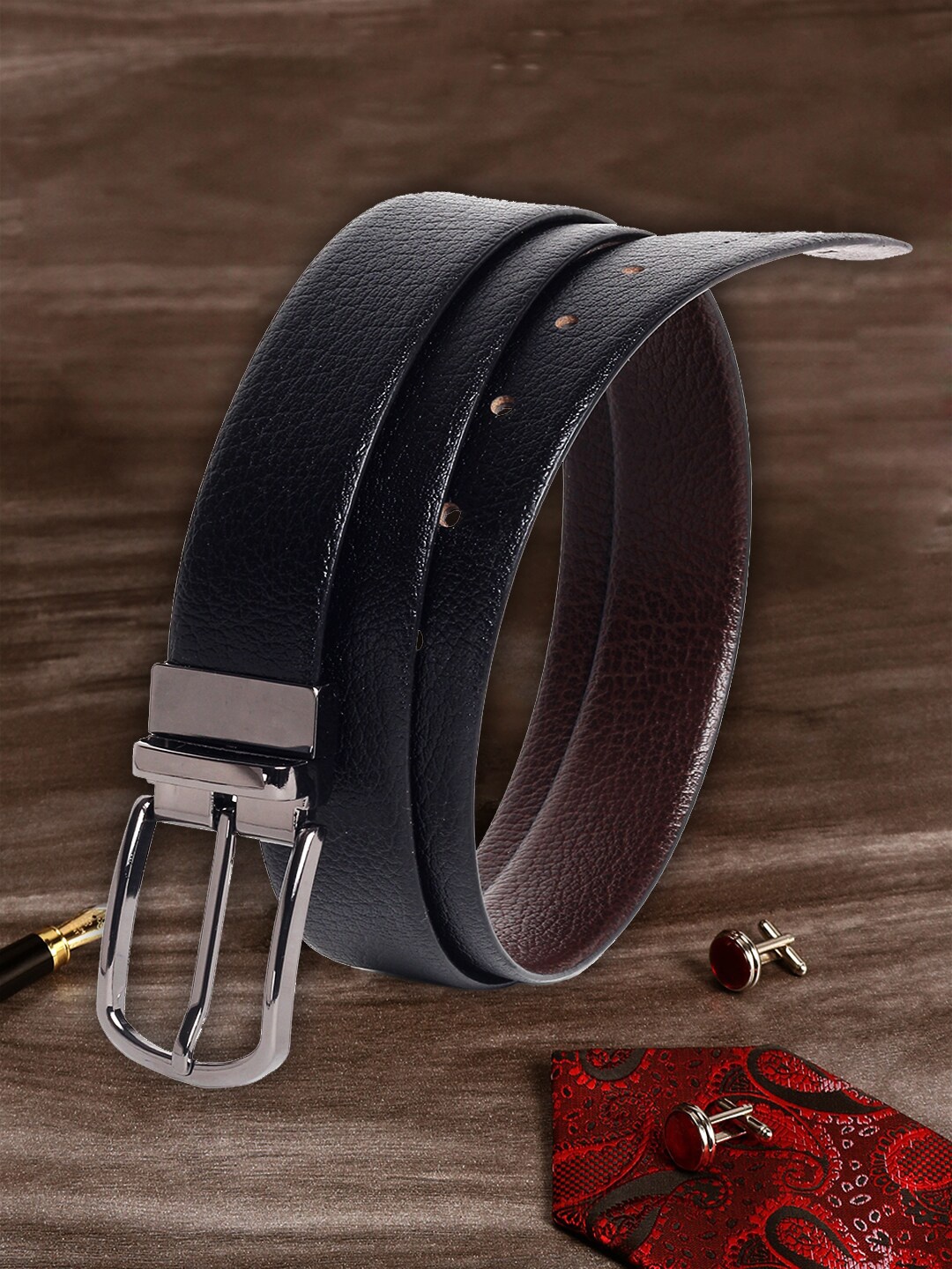 

MUTAQINOTI Men Black Leather Formal Belt