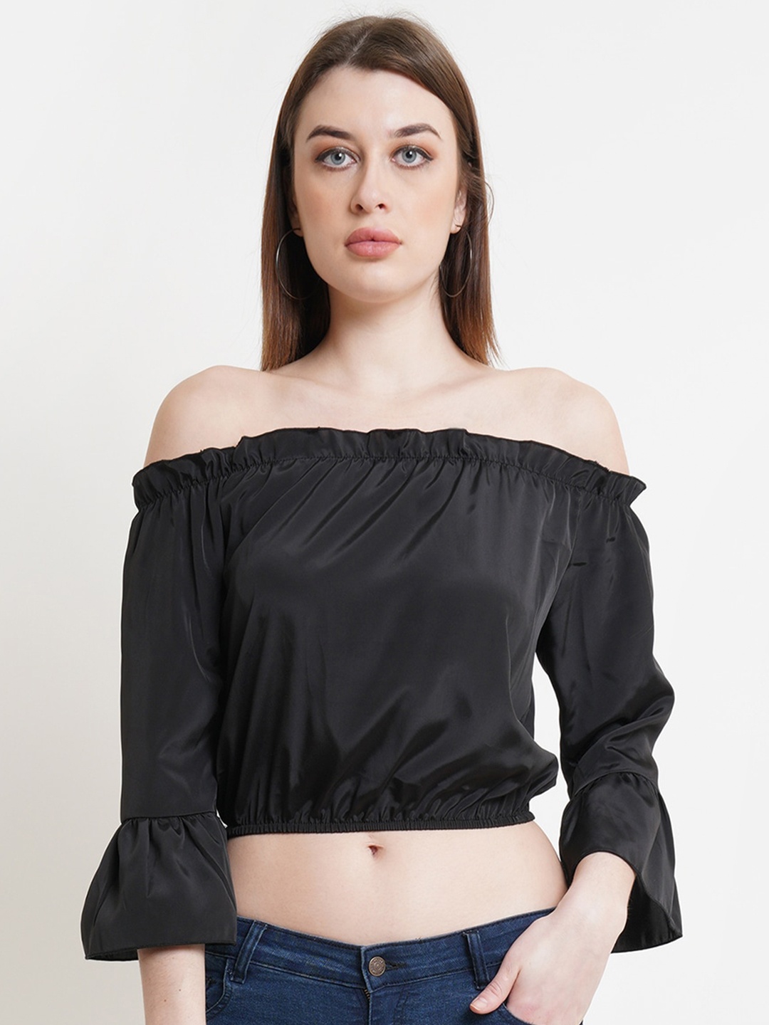 

DODO & MOA Black Off-Shoulder Bardot Crop Top