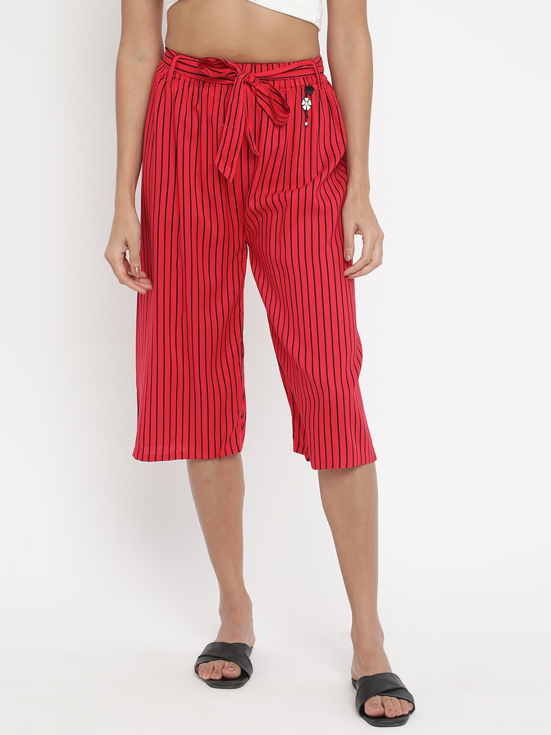

V2 Value & Variety Women Red & Black Striped Capris