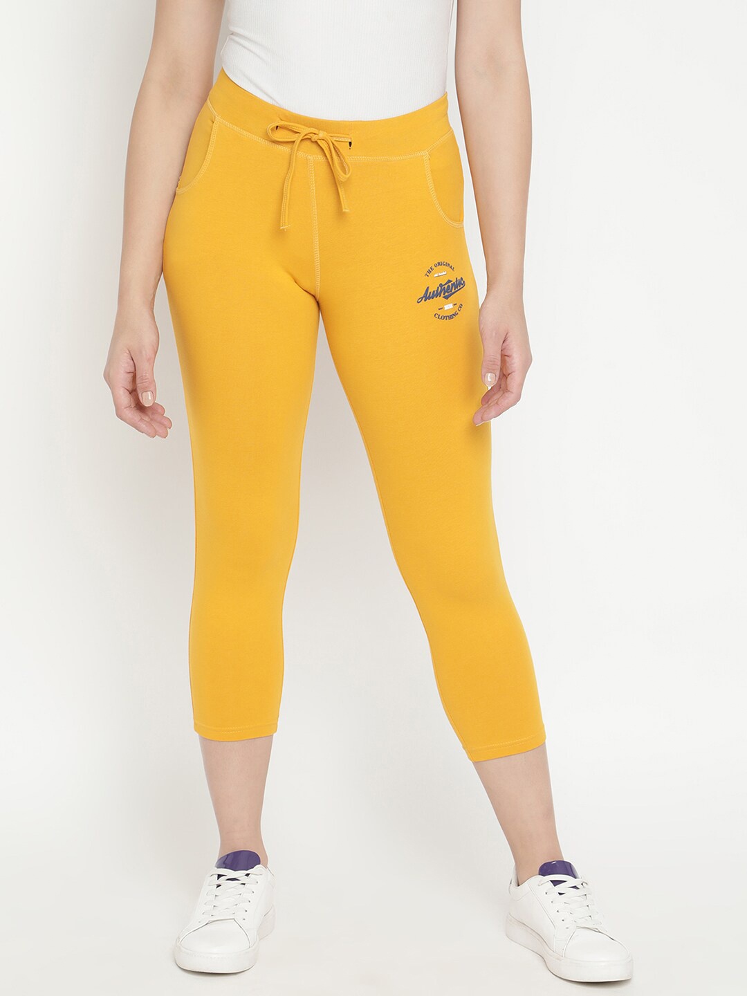 

V2 Value & Variety Women Mustard & Blue Solid Capris