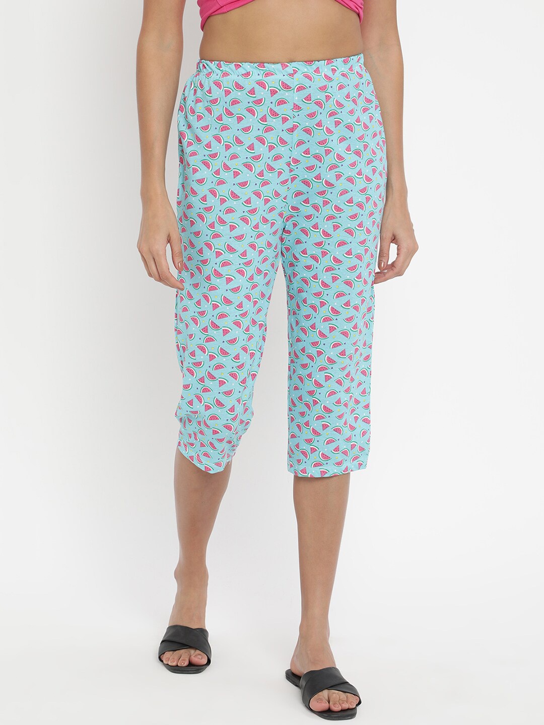 

V2 Value & Variety Women Teal & Pink Printed Lounge Capris