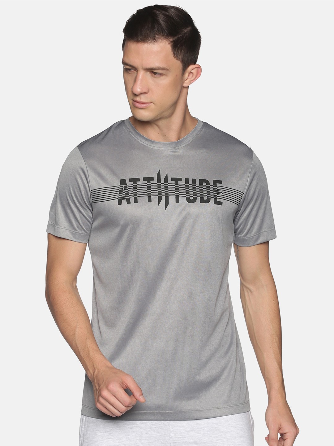 

ATTIITUDE Men Grey Typography Printed Slim Fit T-shirt