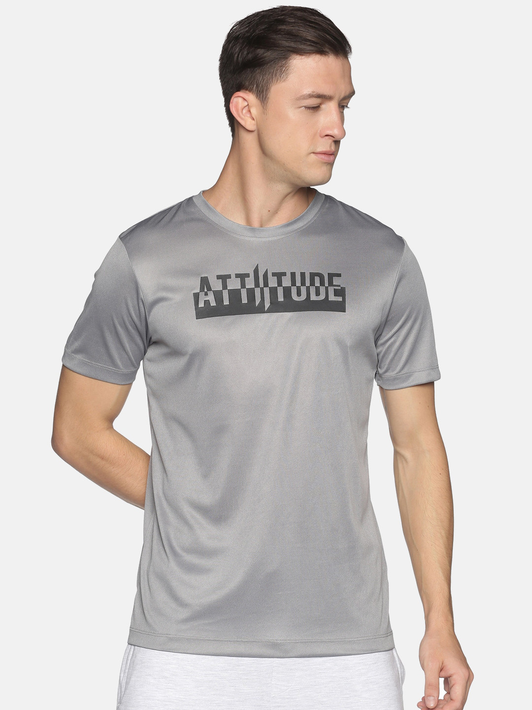 

ATTIITUDE Men Grey & Black Typography Printed Slim Fit T-shirt