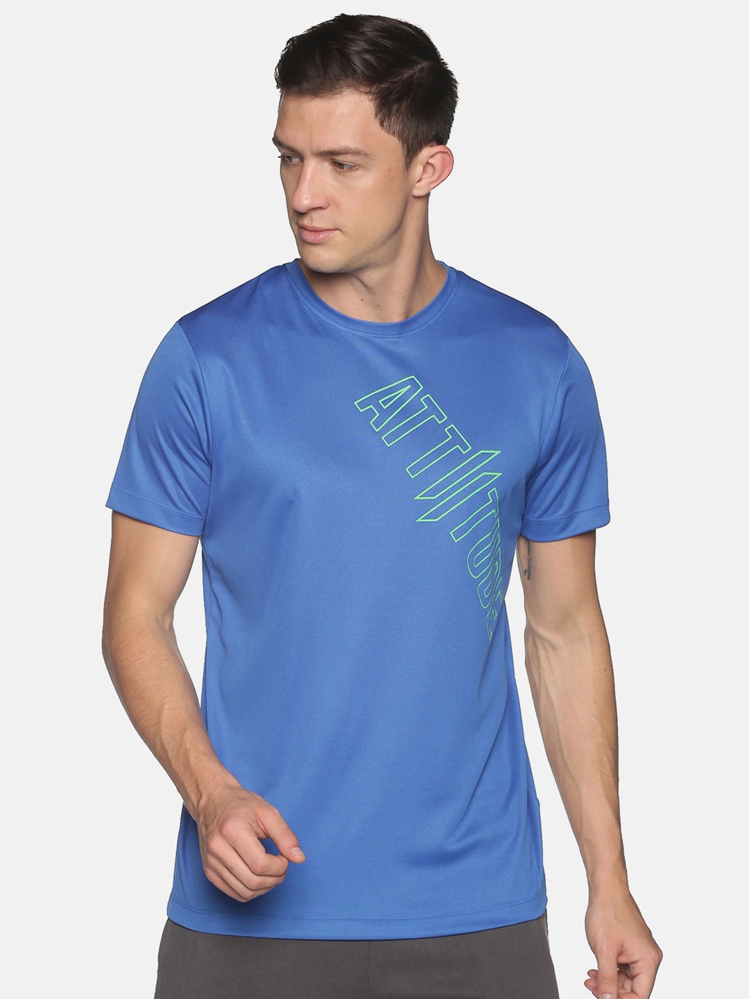 

ATTIITUDE Men Blue Typography Printed Dry Fit Slim Fit T-shirt