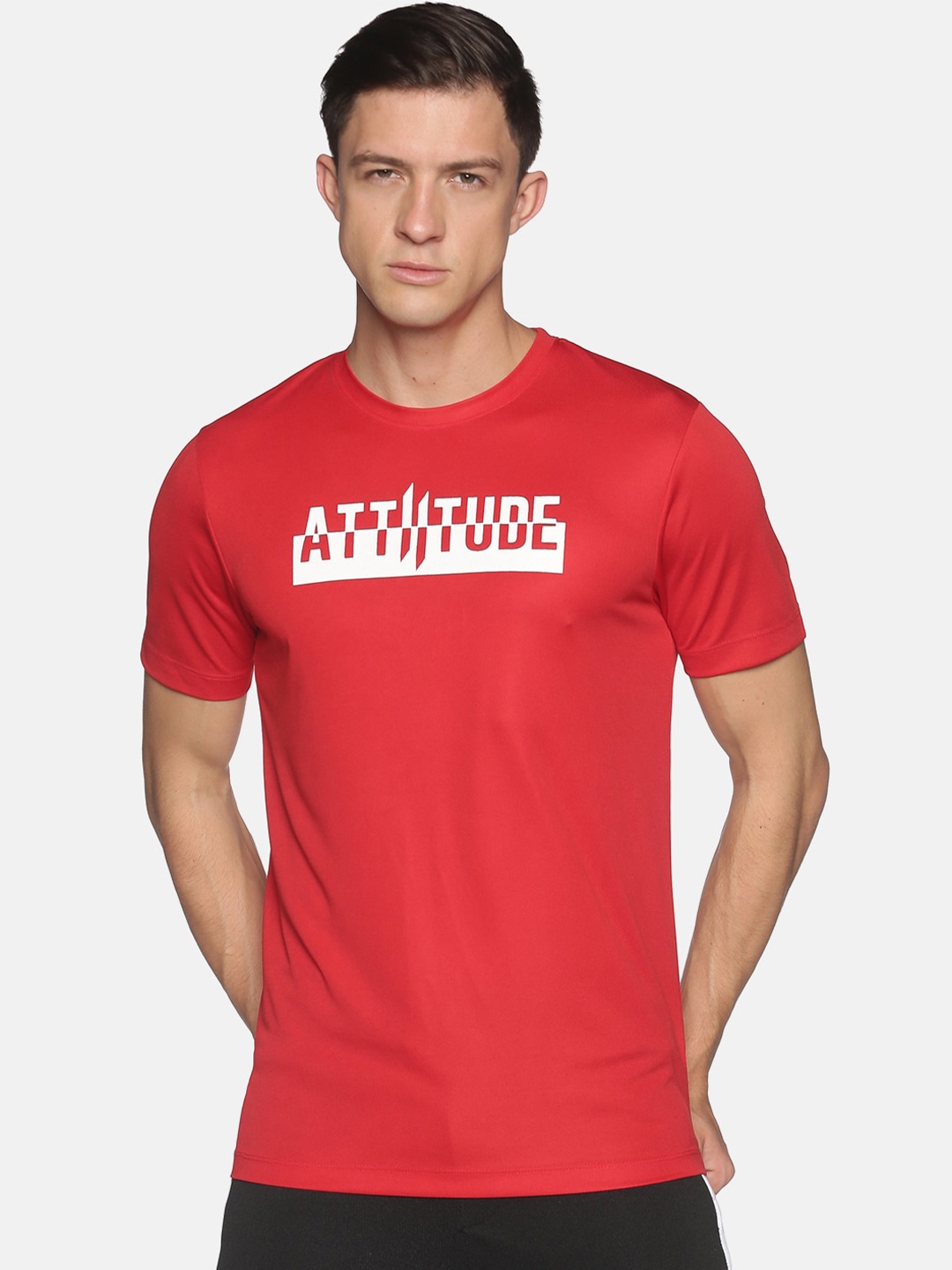 

ATTIITUDE Men Red Brand Logo Printed Slim Fit T-shirt