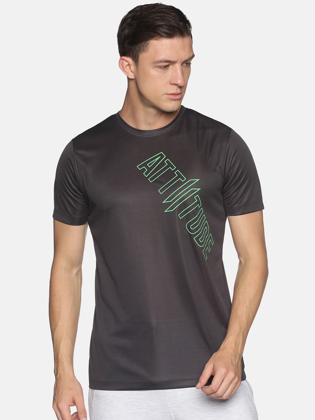 

ATTIITUDE Men Charcoal Typography Printed Slim Fit T-shirt