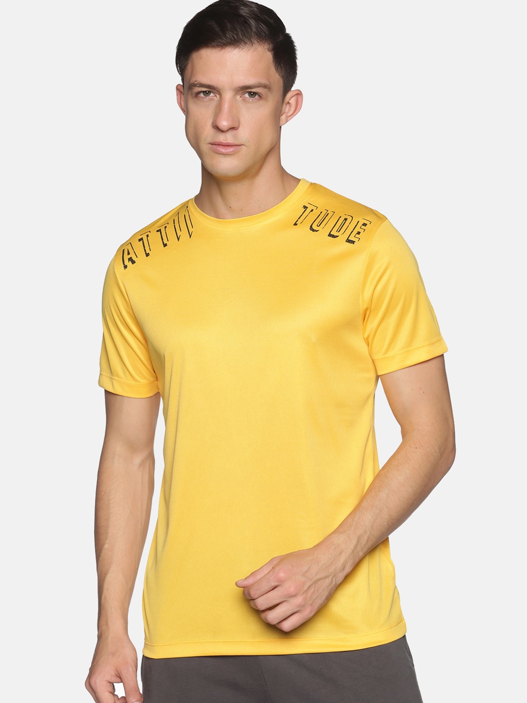 

ATTIITUDE Men Yellow Typography Slim Fit T-shirt