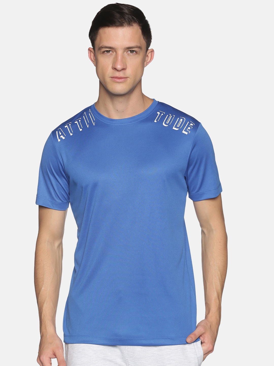 

ATTIITUDE Men Blue Typography Printed Dry Fit Slim Fit T-shirt