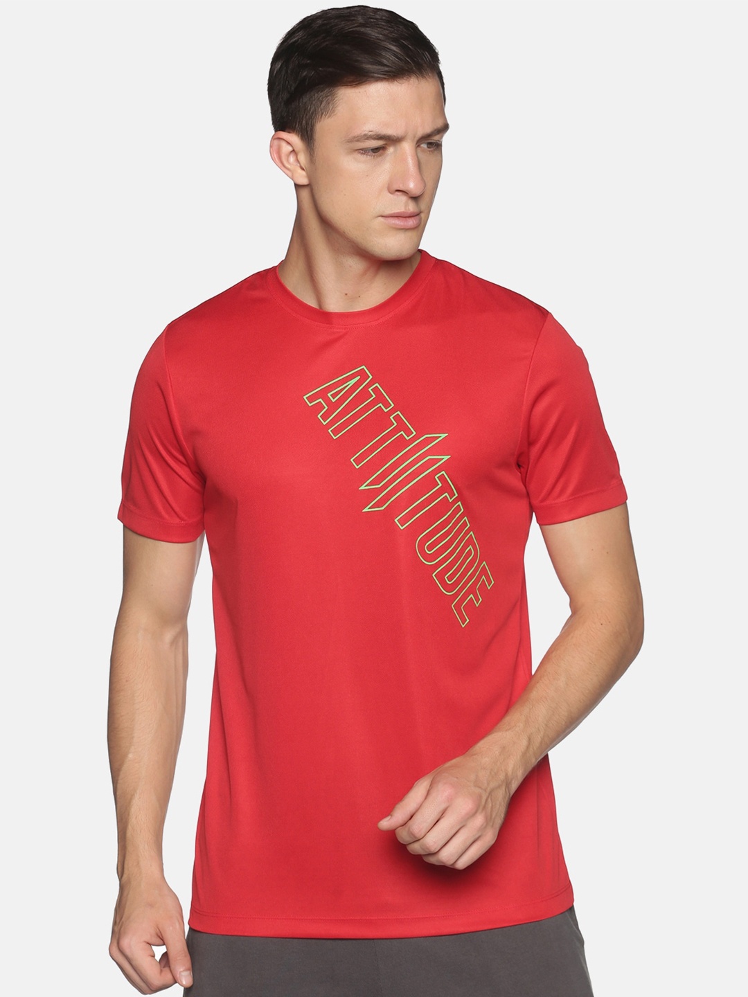 ATTIITUDE Men Red Typography Printed Slim Fit T-shirt