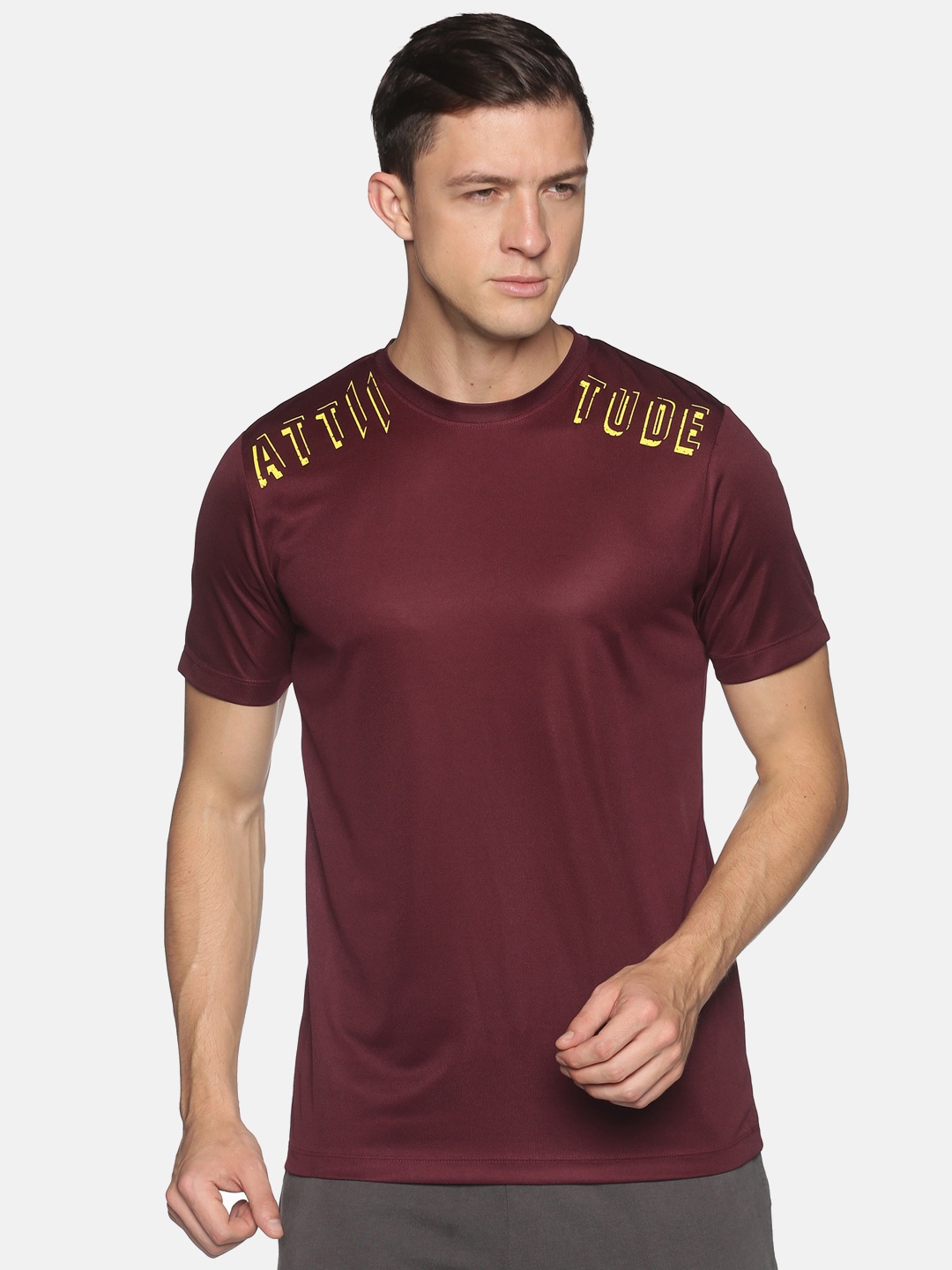 

ATTIITUDE Men Maroon Typography Slim Fit T-shirt