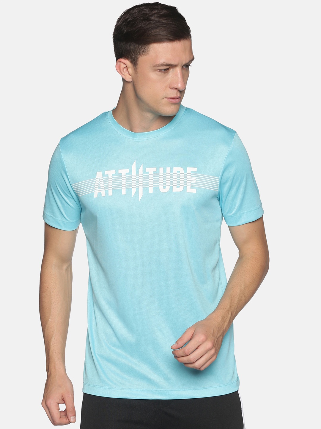 

ATTIITUDE Men Blue & White Typography Printed Slim Fit T-shirt