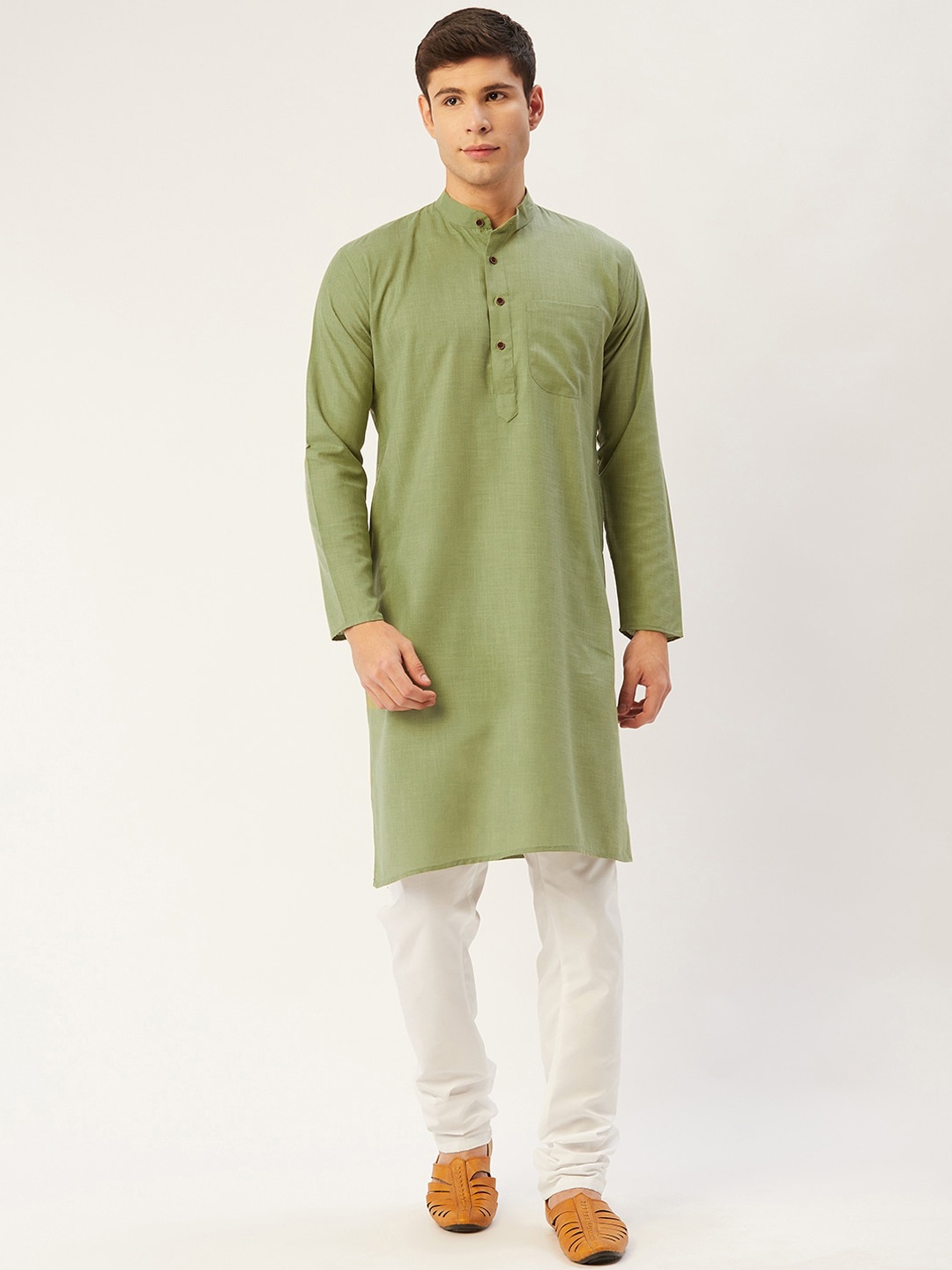 

Jompers Men Green & White Pure Cotton Kurta with Churidar