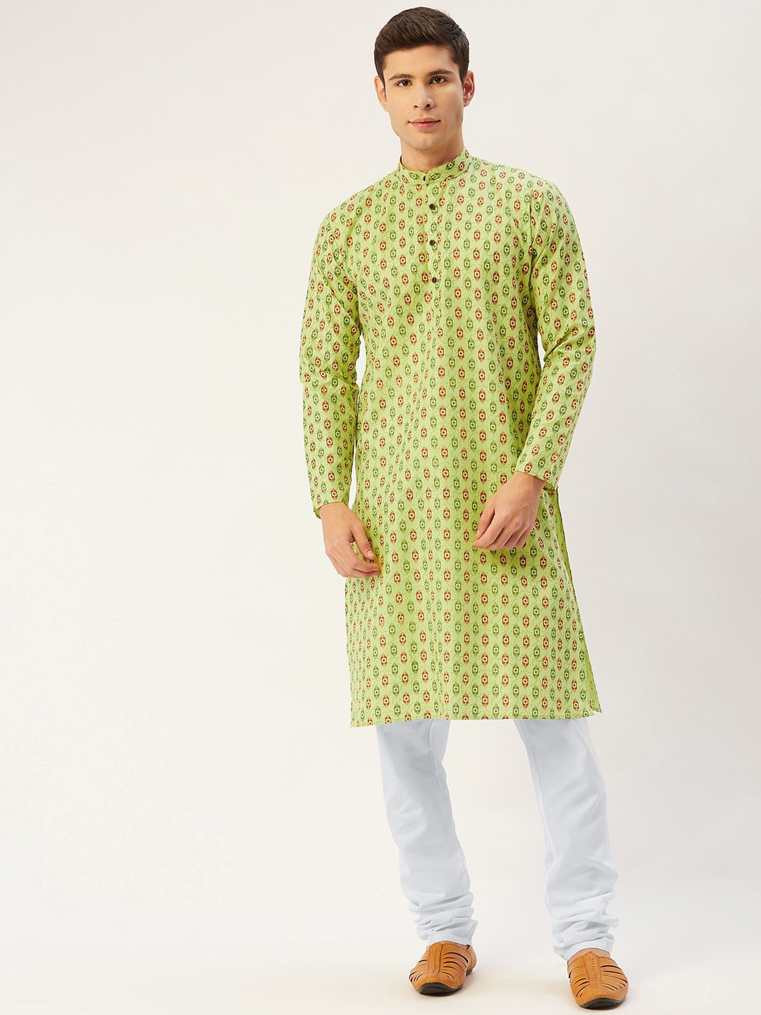 

Jompers Men Green & White Printed Kurta with Pyjamas