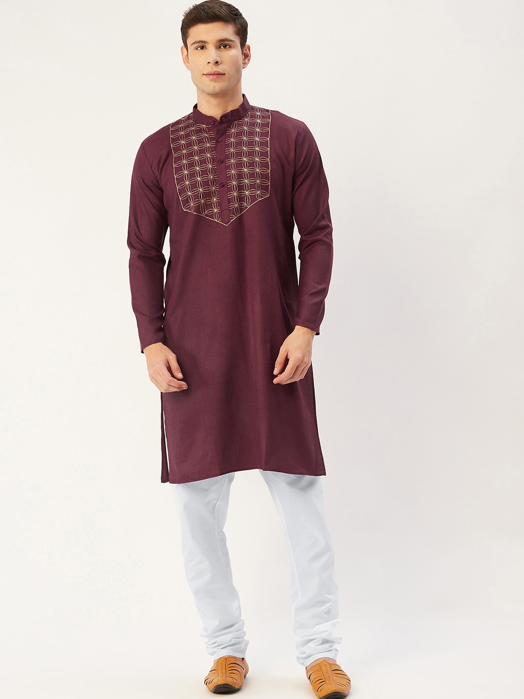 

Jompers Men Maroon Embroidered Kurta with Pyjamas