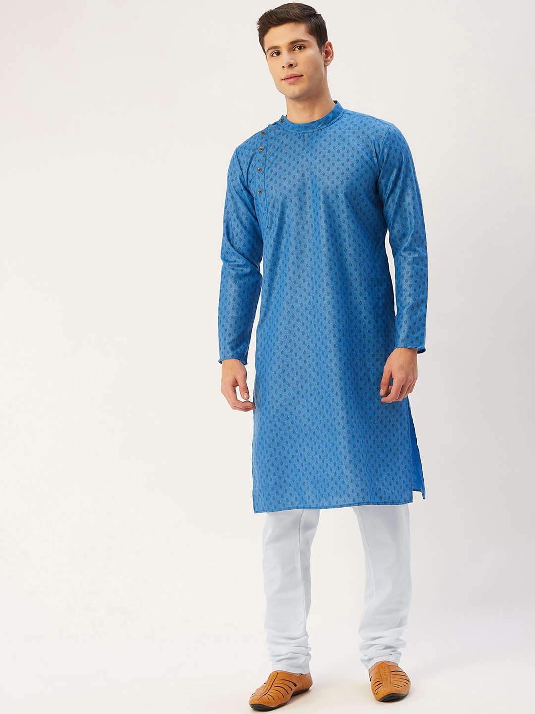 

Jompers Men Blue & White Angrakha Kurta with Pyjamas