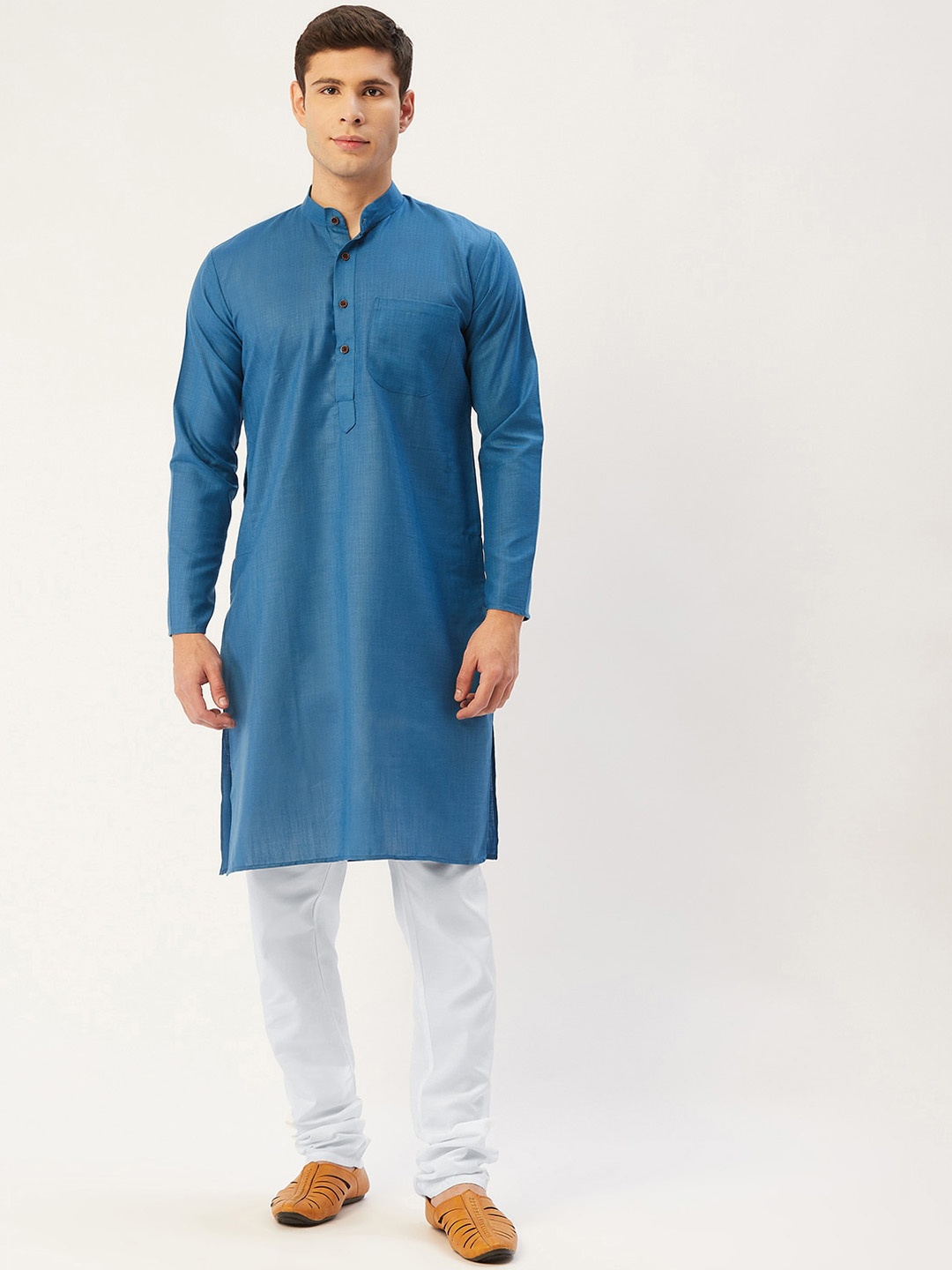 

Jompers Men Teal Pure Cotton Kurta with Churidar