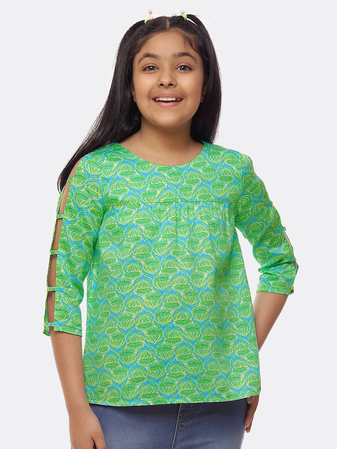 

CACA CINA Lime Green Floral Print Top