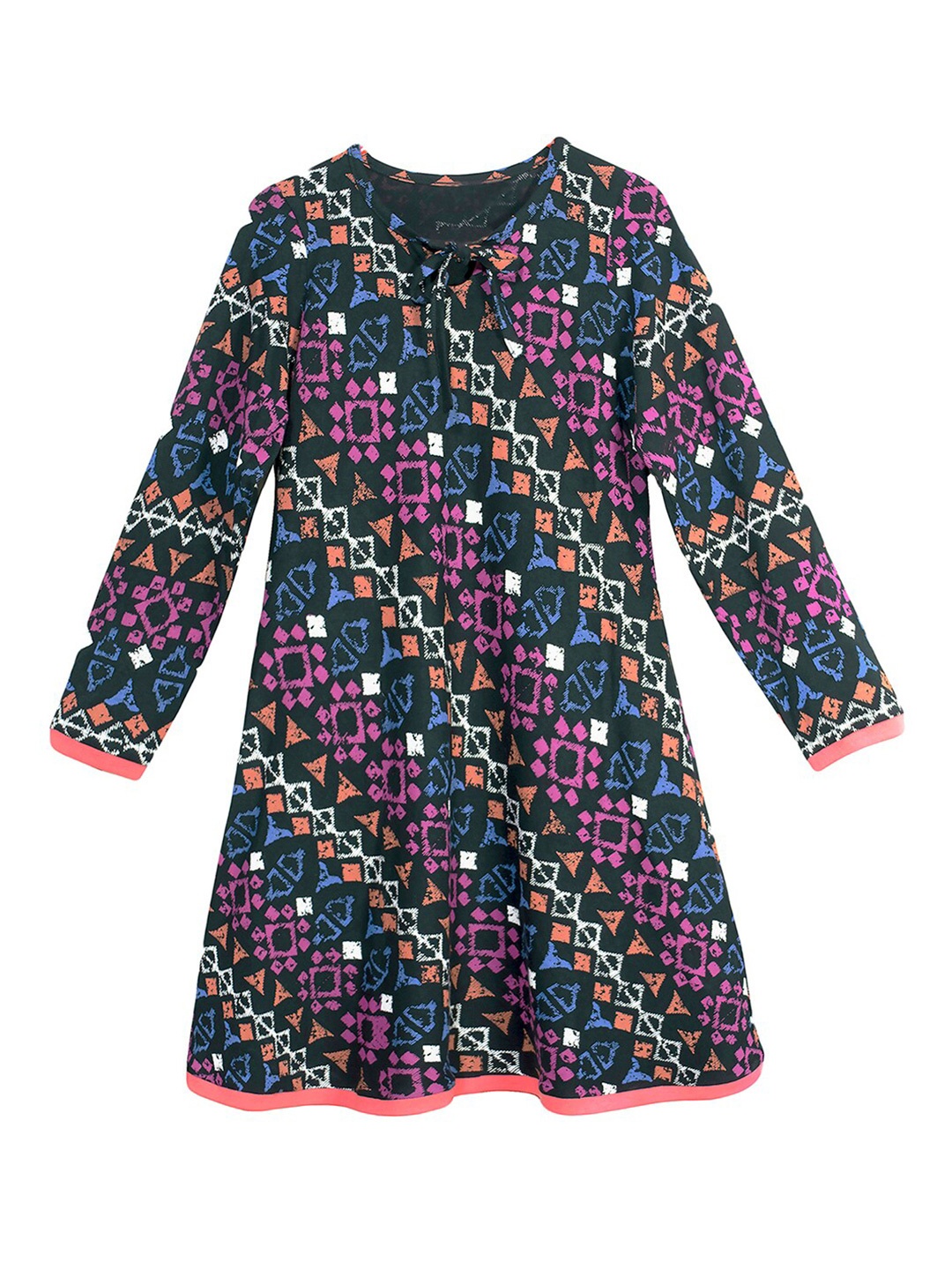 

CACA CINA Black & Purple Tie-Up Neck Ethnic A-Line Dress
