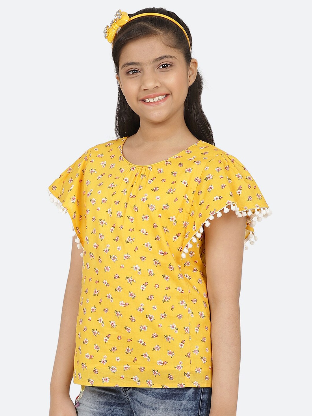 

CACA CINA Girls Yellow Floral Print Top