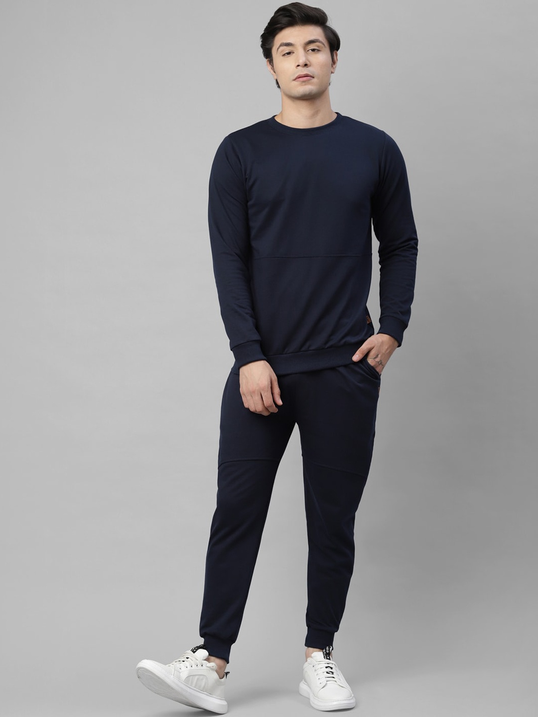 

Rigo Men Solid Cotton Sweatshirt Tracksuit, Navy blue