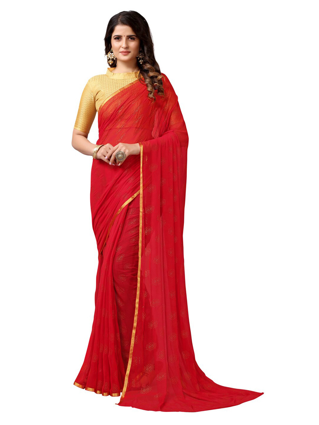 

KALINI Red & Gold-Toned Mukaish Work Saree