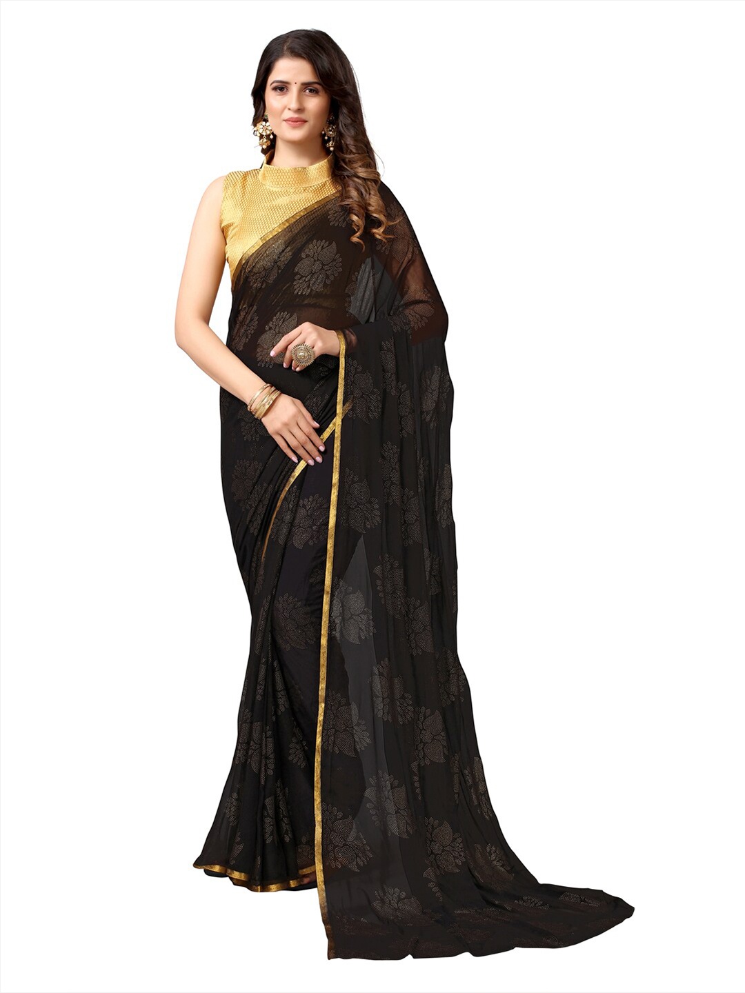 

KALINI Black & Gold-Toned Mukaish Work Saree