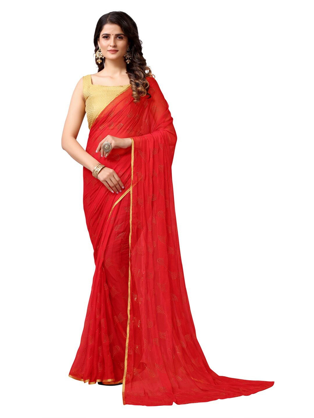 

KALINI Red Embellished Chiffon Saree