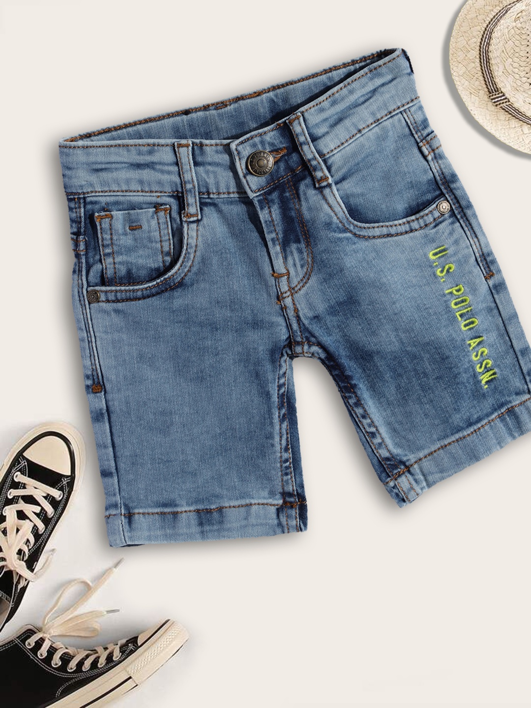 

U.S. Polo Assn. Kids Boys Blue Typography Printed Denim Shorts