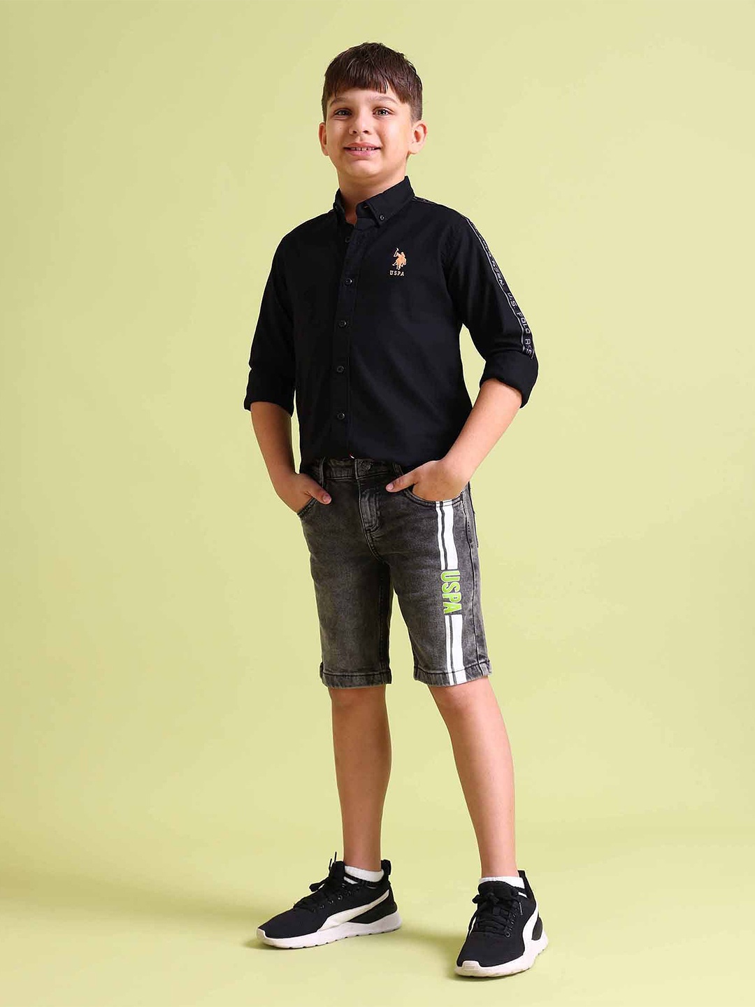 U S Polo Assn Kids Boys Grey Typography Printed Shorts