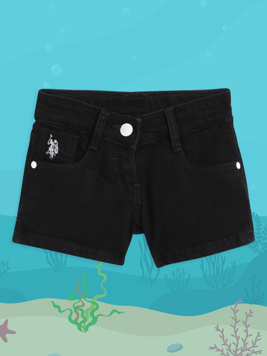 

U.S. Polo Assn. Kids Girls Black Regular Fit Denim Shorts